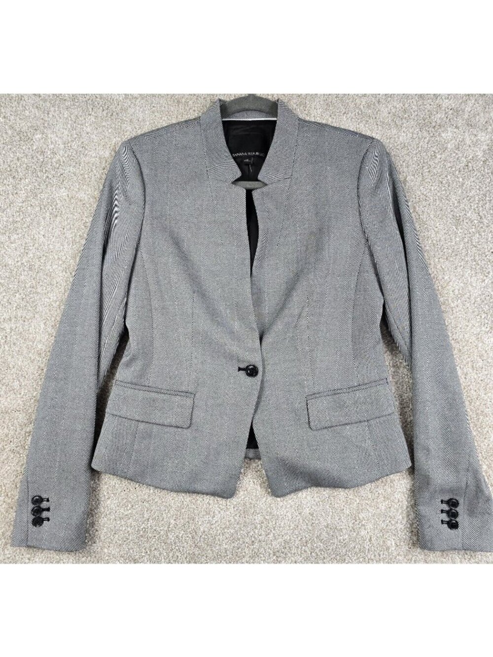 Banana Republic Gray Herringbone Short Lined Dress Blazer Jacket Career Women 6